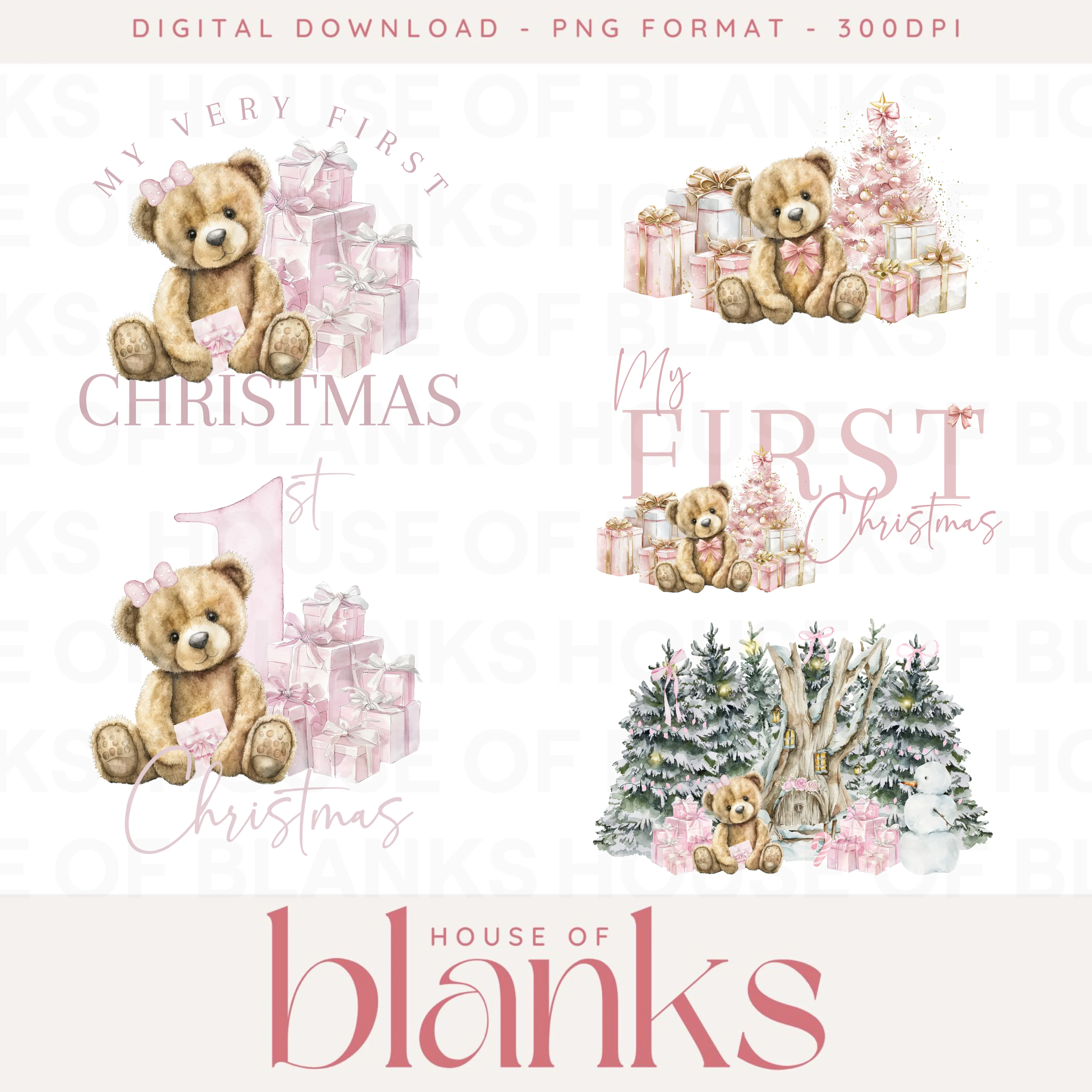 DIGITAL DOWNLOAD: PINK CHRISTMAS BEAR BUNDLE